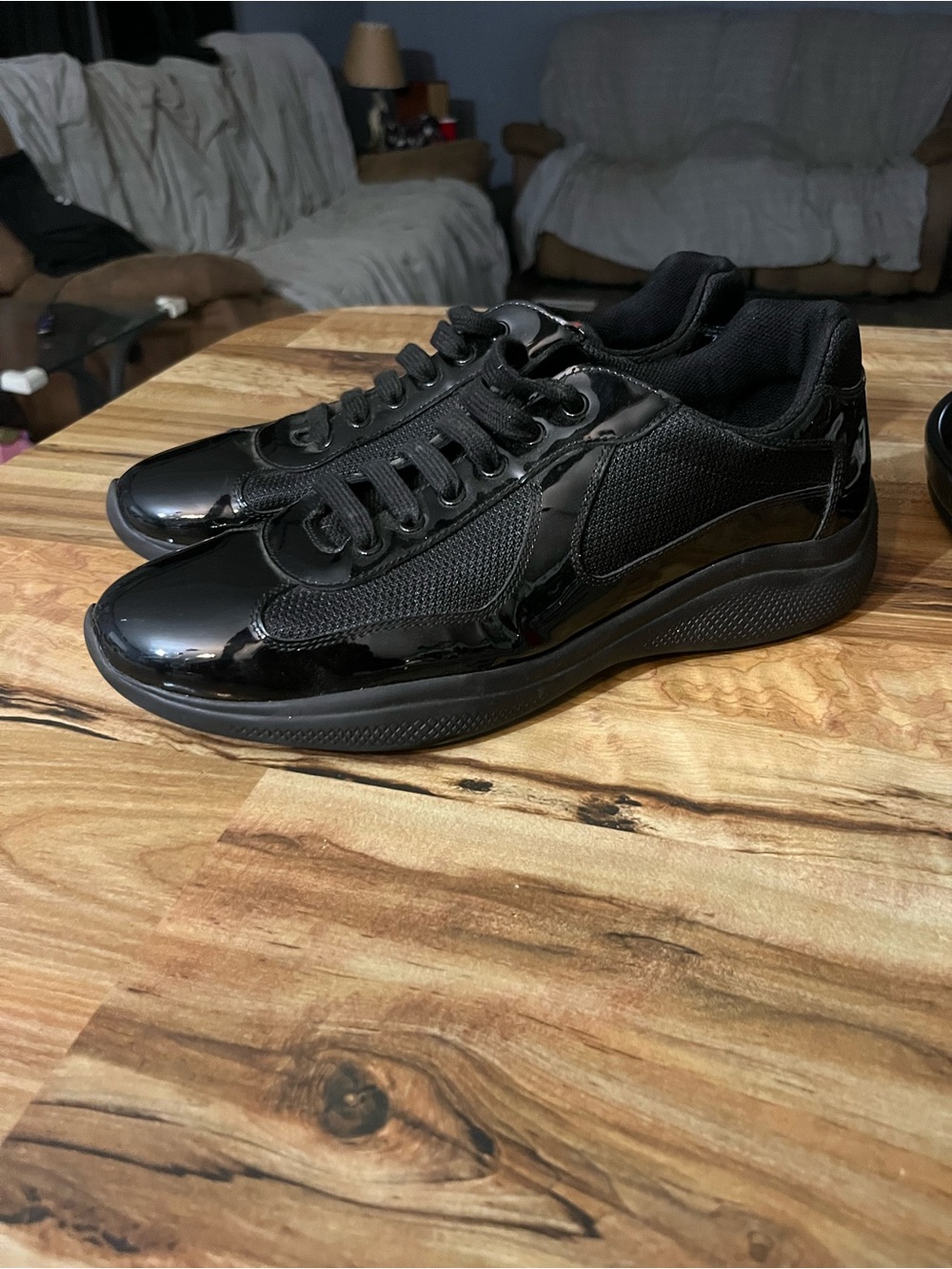 Prada Black Men's Glossy Toe Low-Top Sneakers - Picture 2 of 5